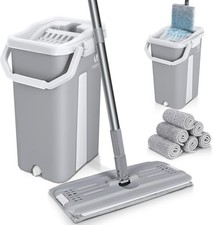 VOUNOT Flat Mop and Bucket set, 2-in-1 Hands Free Squeeze Mop User-Friendly