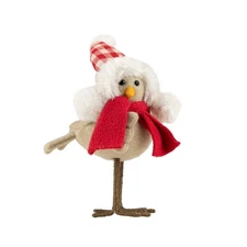 8.25" Standing Beige Bird with Red Scarf and Hat Tabletop Decoration