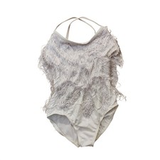 Weissman MC Girls Dance Leotard White Fringe Halter Neck Style 6254 Size 10-12