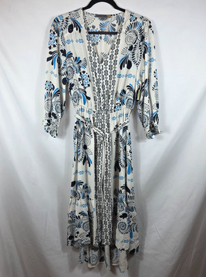 Figueroa & Flower Hi-Low Dress Women's Size Large Black & Blue Paisley Floral