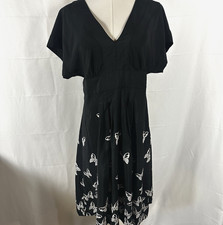Banana Republic Black Butterfly Print Dress Keyhole Back Empire Waist Flowy Sz 6