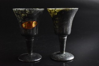 S9554: Japanese Stone jade/jewels SAKE CUP Sakazuki 2pcs