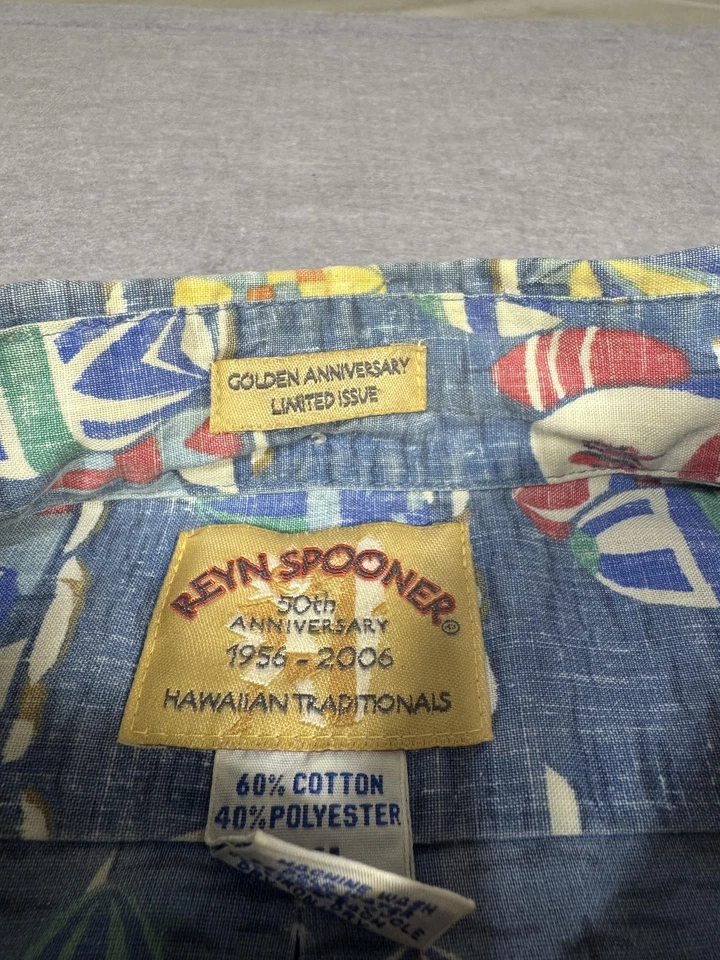 Reyn Spooner Shirt Mens 2XL Blue Golden Anniversary Limited Issue Hawaiian - Image 3 of 4