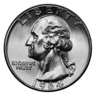 1964 D Washington Quarter 'Brilliant Uncirculated' 90% Silver 25c US Coin BU