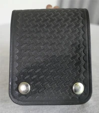 Tex Shoemaker 60X Basketweave Leather Handcuff Radio Utility Holster Pouch
