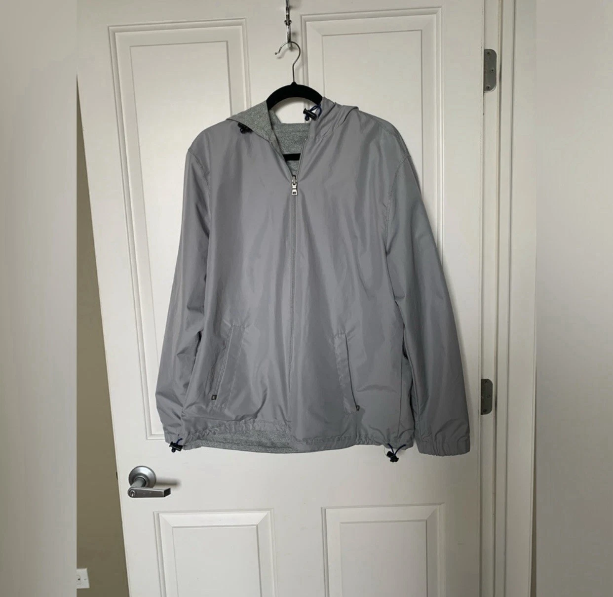 Club Room Men Grey lined Zip up Rain Jacket Coat with Hood and Pockets Small