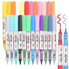 24 Colors Acrylic Paint Markers, Dual Tip Acrylic Paint Pens with Brush Tip, ...