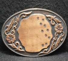 XD21174 AMAZING VINTAGE 1970s FLORAL ARTWORK NATURE UNISEX BRASS BELT BUCKLE