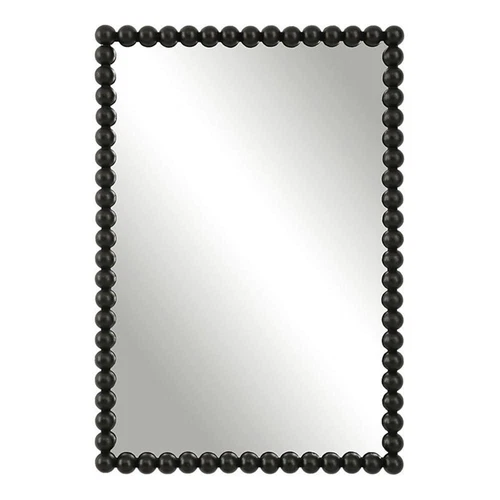 Uttermost Serna Contemporary Iron Metal and MDF Vanity Mirror in Satin Black - Picture 1 of 8