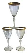 Set Of 3 Tiffin Franciscan Water Goblets Wine Glasses Encrusted Gold Rim Etched