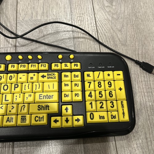 Rare Ezsee Low Vision Wired Keyboard Large Print Yellow Keys USB Vintage - Picture 3 of 5