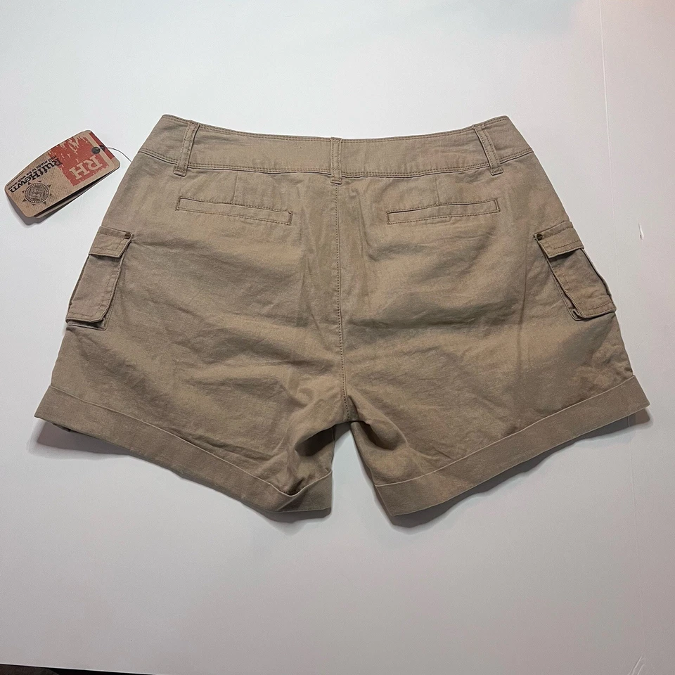 Шорты карго с оборками тесаные бежевые льняные хлопковые женские 14P на молнии с петлями для ремня-мухи - Изображение 4 из 4