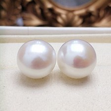 Perfect AAA 11-12 mm Japanese South Sea White Pearl Earring Silver Stud