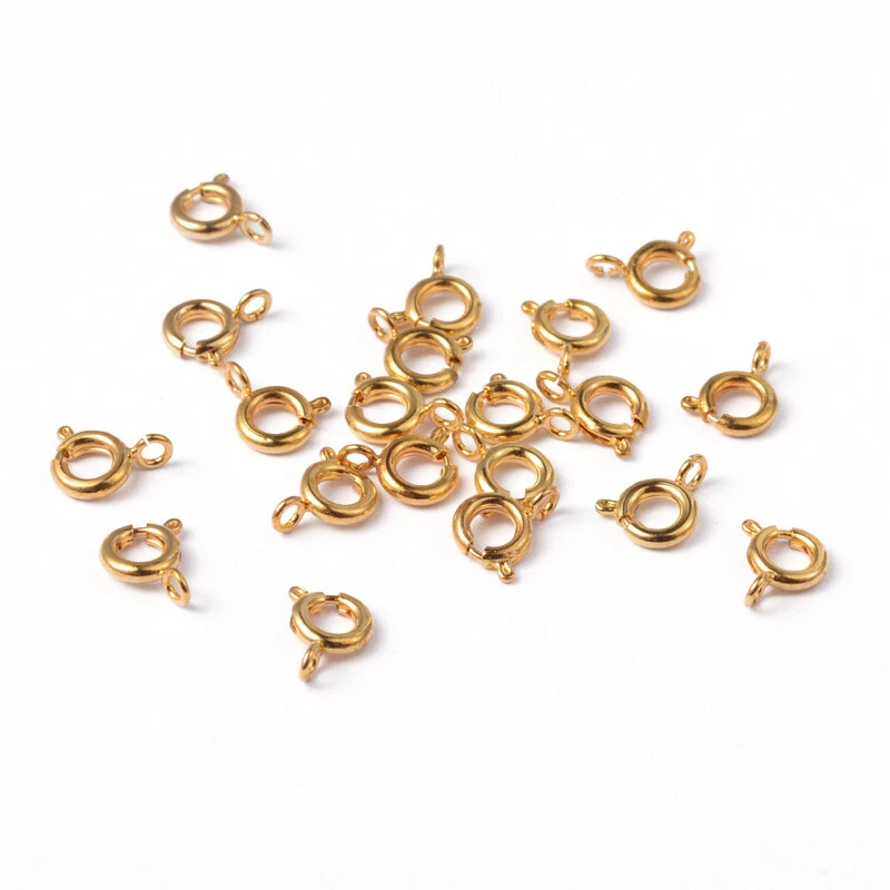 20x Golden Tone Jewelry Components Brass Spring Ring Clasps Jewelry Findings 6mm - Image 2 of 3