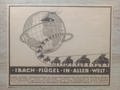 Ibach, Flügel, Klavier, Pianino, Globus, Werbung advert Reklame, 1925