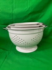 Enamel 3 PC SET SOLID COLOR  Strainer Colander (OFF WHITE) NWD