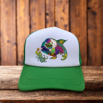 Sublime Bad Fish Are You A Bro Fish Too Mens Trucker Hat Green Ska Punk Band Cap