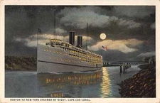 Cap Cod Canal Massachusetts Steamer by Night Antique Postcard J48605