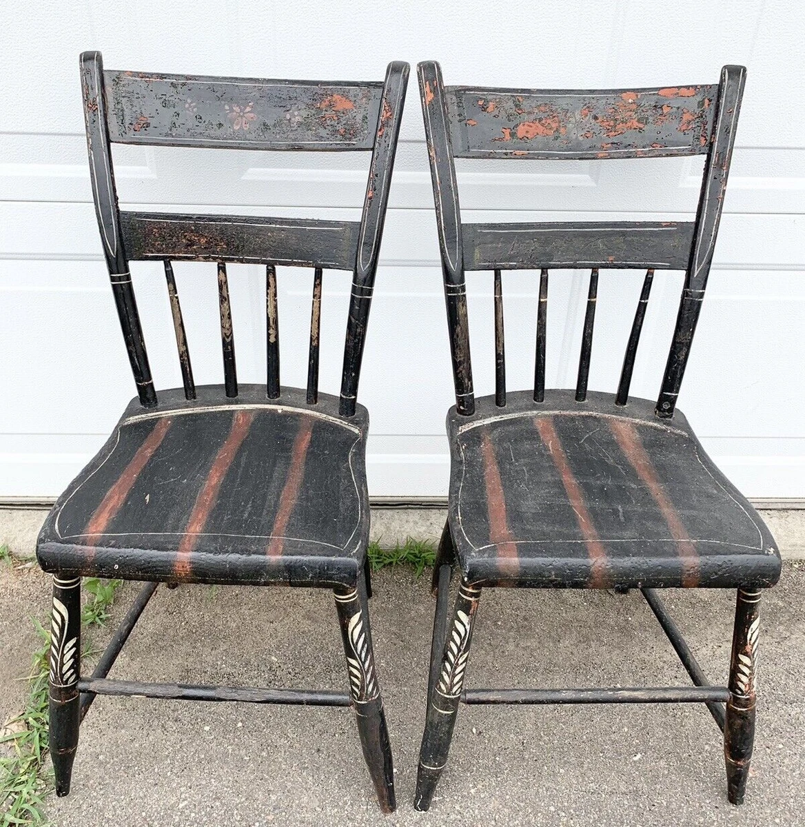 Antique 1800s Primitive Hand Painting Hitchcock Chairs Americana