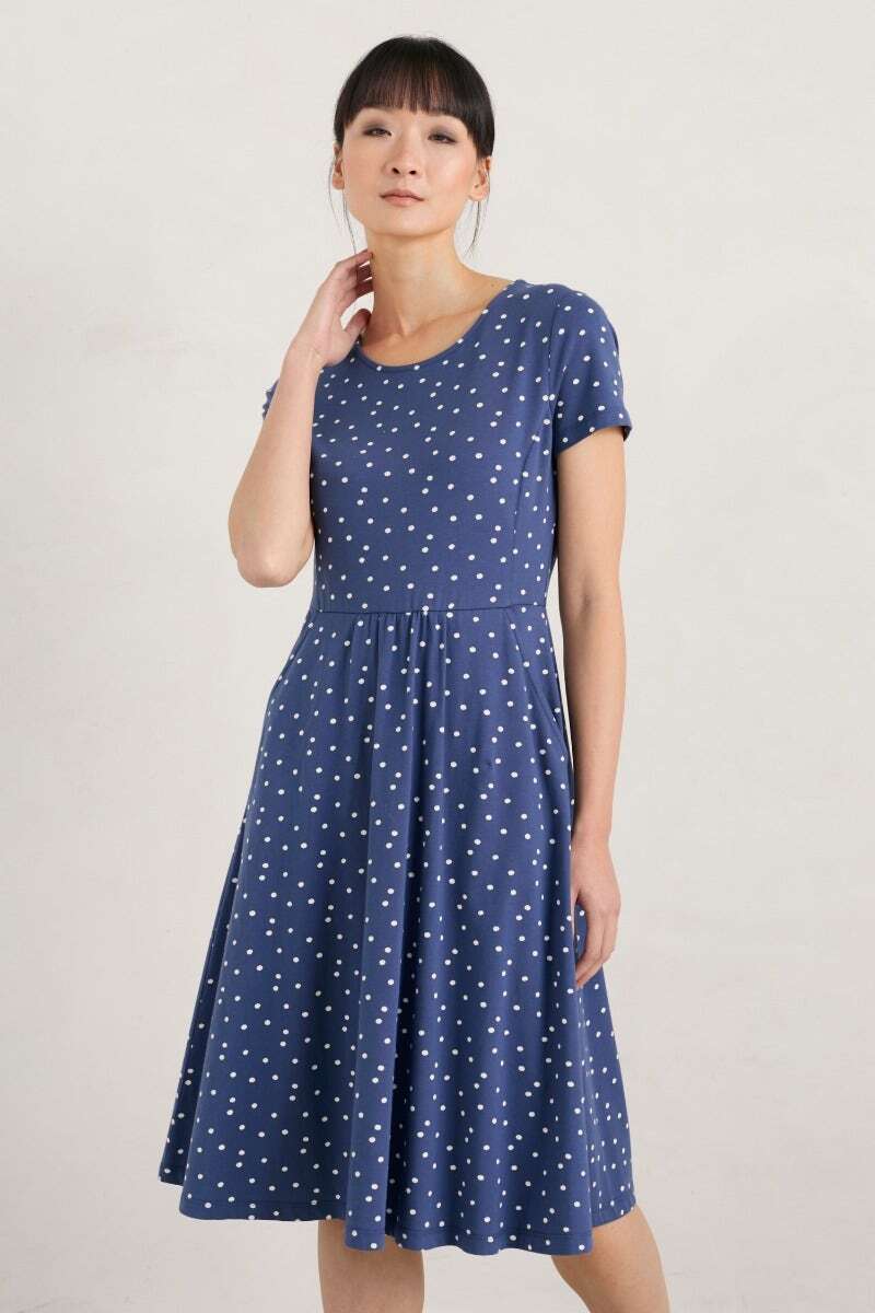 Seasalt Women's Dress blue April Short Sleeve Dress Regular