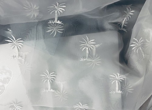 Sheer White on White Palm Trees Embroidered Polyester /Nylon 70" X 84" - Picture 3 of 8