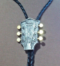 10# western bolo / bootlace tie Antique sliver tone Guitar head on black cord