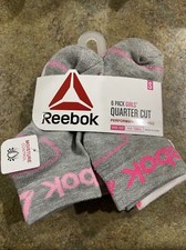Reebok Girls Youth 6-Pack Quarter Cut Socks Sz S 4-8 Multi Color NEW