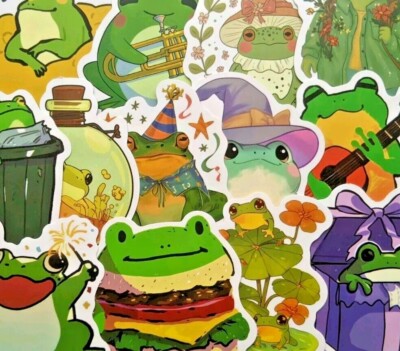 Cute Frog Stickers 20/50 Waterproof Sticker For Laptop Scrapbook Guitar ...