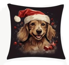 Golden Retriever Santa Hat Holiday Christmas Linen Throw Pillow Cover Home Decor