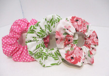 Handmade Scrunchies, U Pick Your Favorite 100 Cotton, Set of 3, 5" Dia., New.
