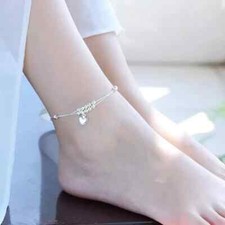 Womens Anklet 925 Sterling Silver Love Heart Bead Foot Chain Ankle Bracelet A19