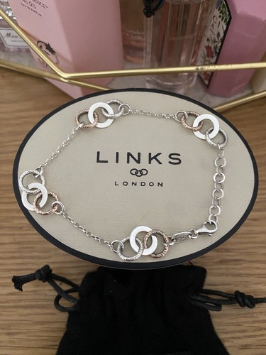 Links Of London Genuine Aroura Silver And Gold Hallmarked Bracelet In Box - Picture 5 of 18