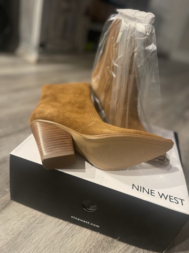 NIB NINE WEST Women's Tan Suede Gorgeen Ankle Bootie Pointed Toe Size 6 - Picture 7 of 11
