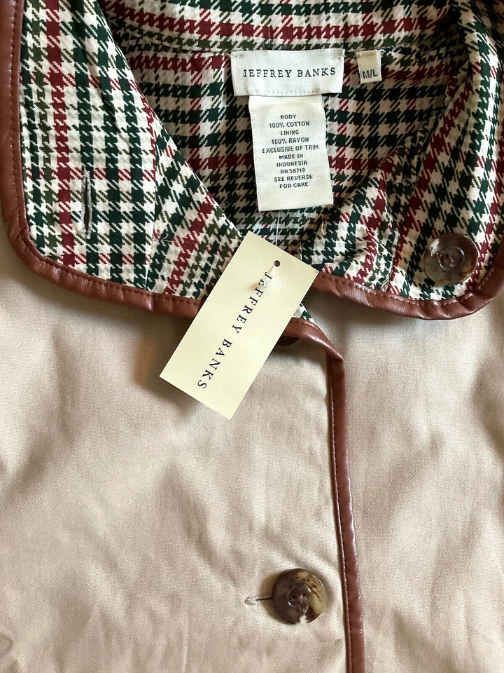 Nuevo con etiquetas Poncho Jeffrey Banks Caqui con REVERSIBLE Houndstooh Cuello Alto Capa Mujer M/L Foto 3 de 4