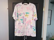 Gitano 90s Paint Splatter Marbled Tie Dye y2k Tee Shirt Belted Ruffled Waist XL