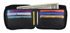 Genuine Leather Zip Around Credit Card Change Coin Holder Bifold Wallet Black