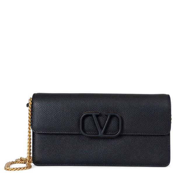 70821 authentische Valentino Geldbörse schwarz Leder VLOGO SIGNATUR KETTE