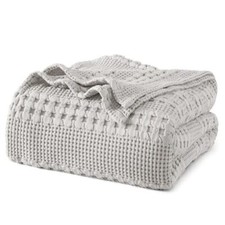 100 Cotton Waffle Weave Blanket King Size, King 108"x90" Light Grey