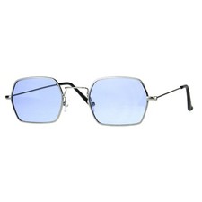 Rectangular Hexagon Shape Sunglasses Indie Style Thin Metal Frame Color Lens