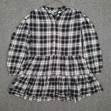 Gap Flannel Long Sleeve Black Plaid Tiered Shirt Dress Womens Large Button-Front