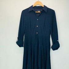 TOMMY HILFIGER Women Size 6 Navy Half Button Up Collared Maxi Dress