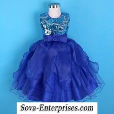 Blue Sequins Ruffled Skirt Flower Girl Wedding Pageant Dress, Size 3T - 24595