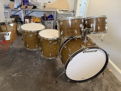 1970 s Vintage Ludwig 3ply Drum Kit Walnut  13, 14, 16, 18, 26, Bonham Sizes