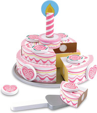 Triple-Layer Party Cake Wooden Play Food Set - Birthday Cake Pretend Food Play S