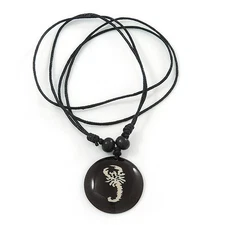 Unisex Black/ White Medallion Scorpio Cotton Cord Pendant/ Adjustable