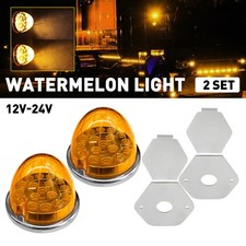 LED Watermelon Amber Side Light Tail Indicator Kit w/Brackets Universal for 12V