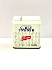 French's Curry Powder Tin 1 1/2 Ounce Vintage 1980s Leaf Pattern