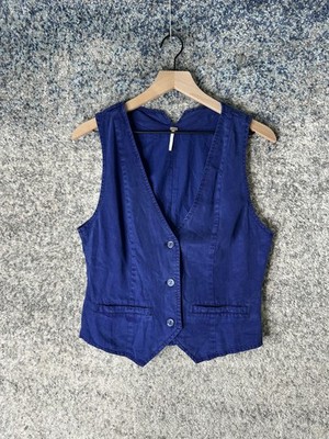YFB Vest Womens Large Blue Three Button Tailored Suit Waistcoat Lyocell Lined