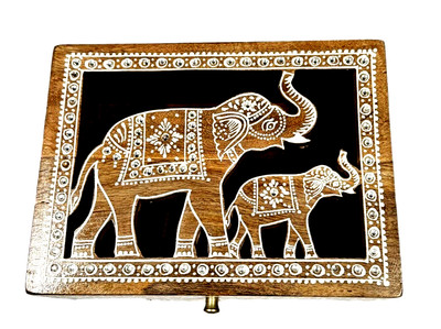 WORLD TRAVELER Hand Painted 3D CUT OUT JEWELED ELEPHANT Trinket/Jewelry Box   LG