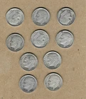 (10) 90% Silver Roosevelt Dimes 1946 to 1964 (C19)